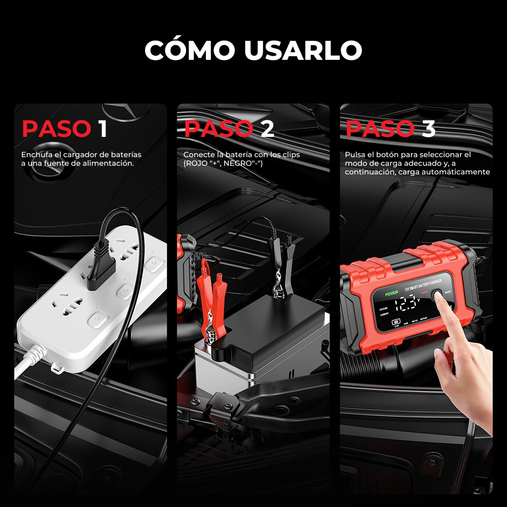 Cargador Premium de Batería Multivehículo Universal + 1 Año de Garantia Extendida!