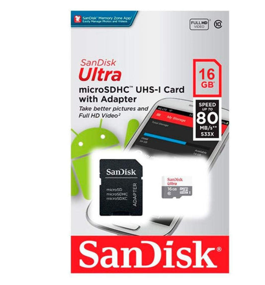 Tarjeta Micro SD SanDisk Premium - Para almacenar grabaciones de la Cámara! (16GB)